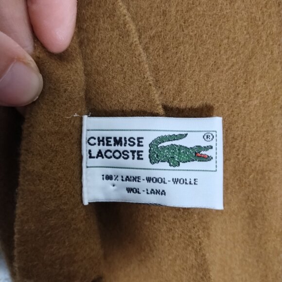 Lacoste Olive Green 100% Wool Scarf-Preppy-Classic-64" - Picture 3 of 6